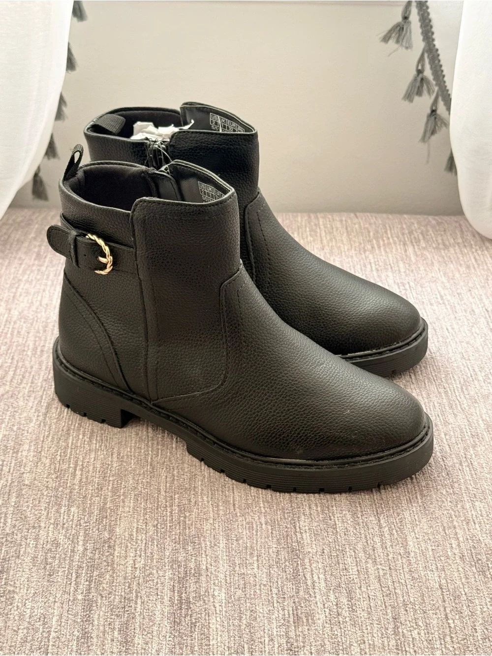 Gap Kids - Black Ankle Boots with Decorative Gold Buckle - Size 2